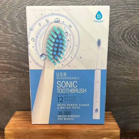 Pursonic USB Rechargeable Sonic toothbrush with 12 Brush Heads - White. NIB! - Picture 3 of 8